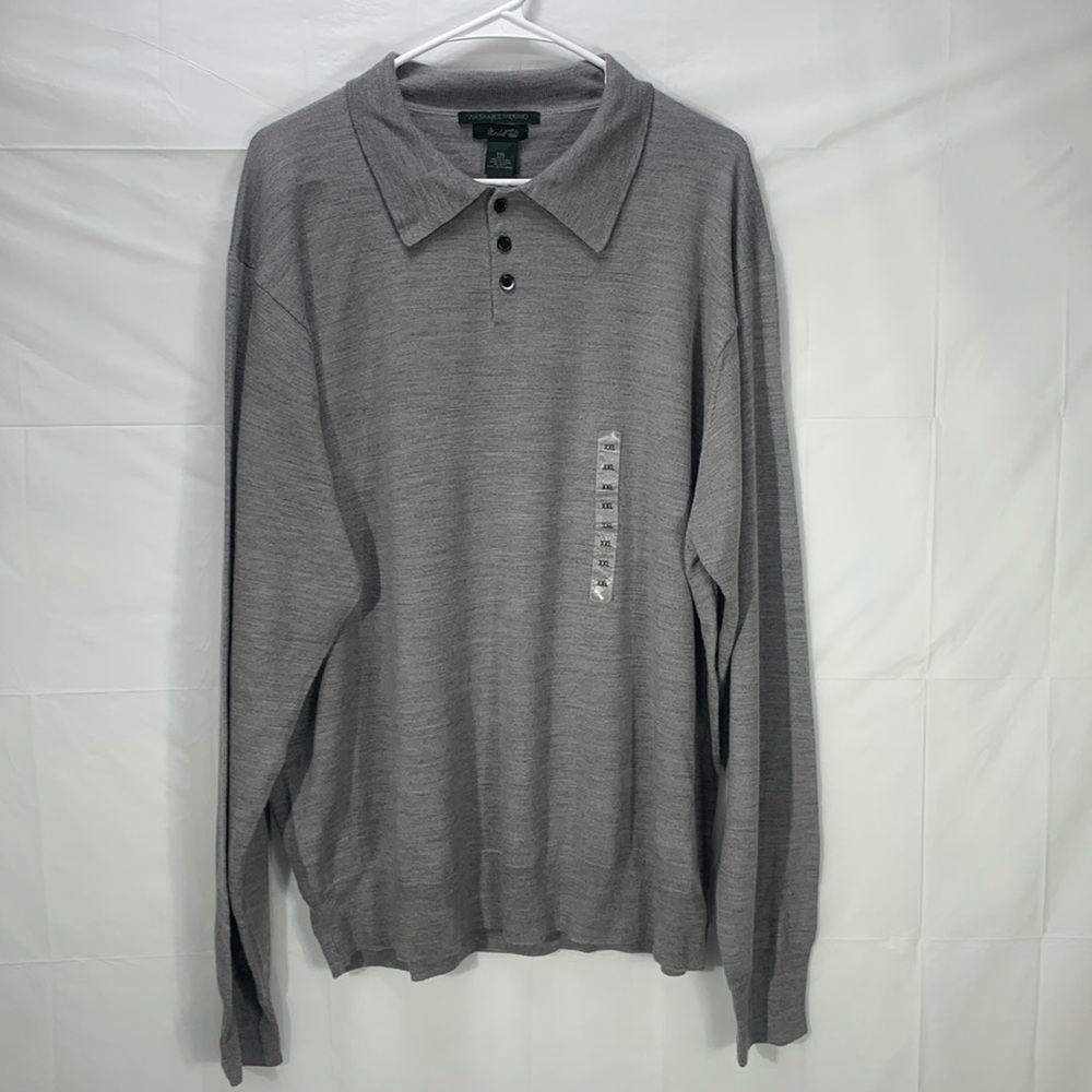 Marshall Field’s Heathered Gray Merino Wool Collared Sweater Size XXL